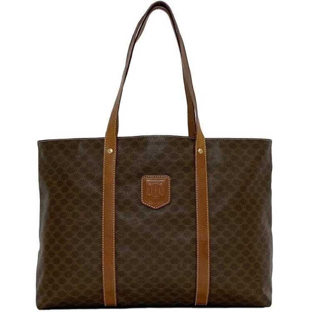 Celine Tote Bag Brown Macadam Leather Shoulder All over Business Work